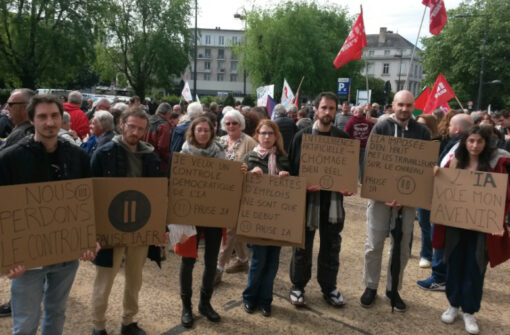 Clémence Peyrot de l&rsquo;association Pause IA, à la manif du 1er mai Périgueux